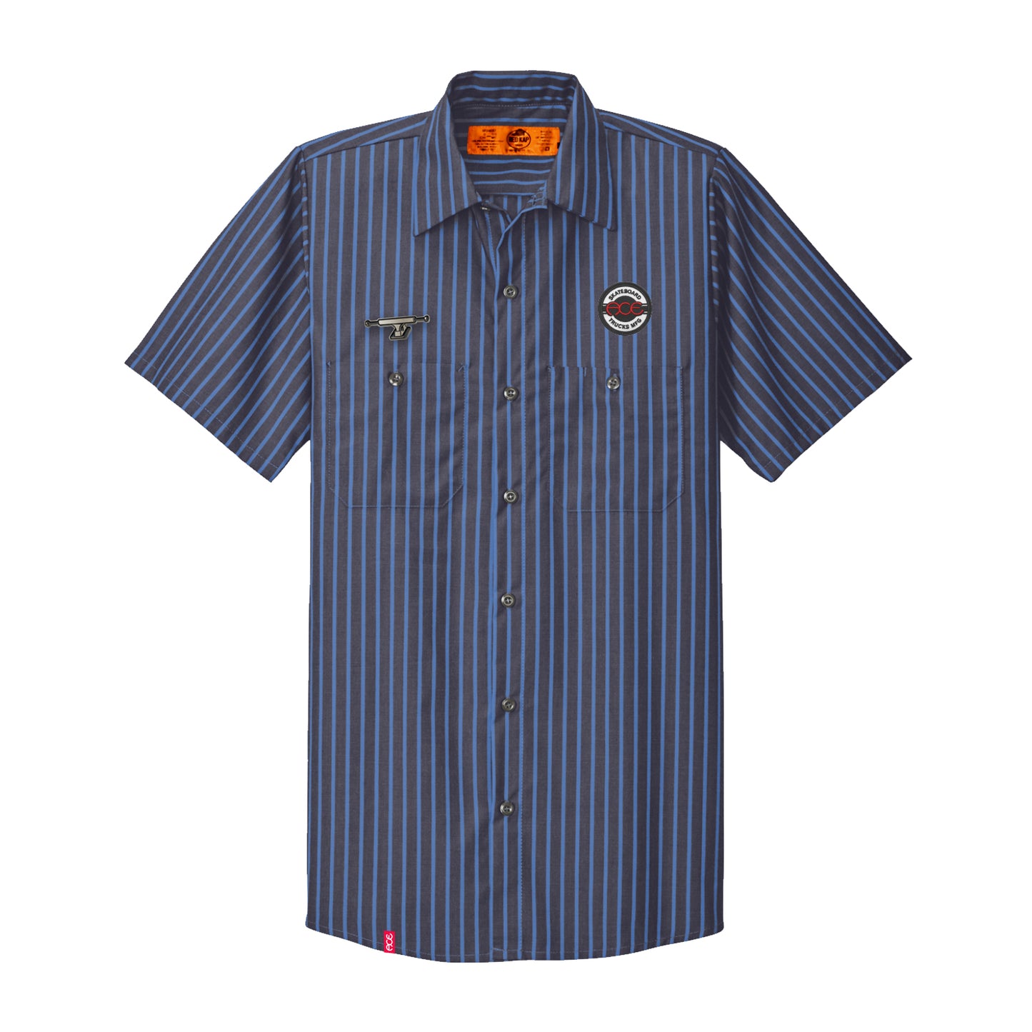 Ace Full Service Work Shirt - Seal - Navy w/ Red Stripe